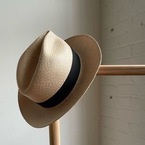 Panama straw fedora with black ribbon size small